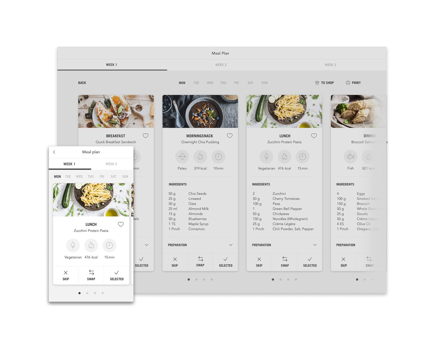 Meal Plan Preview Web + Smartphone